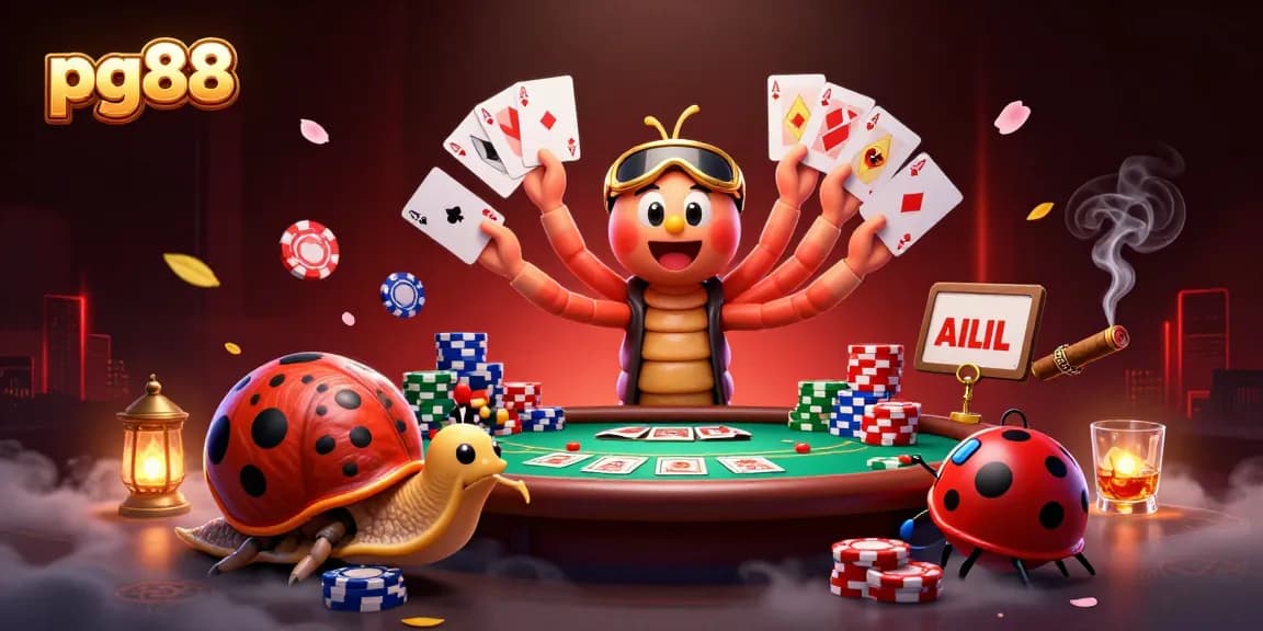 Engaging players in a dynamic poker scene at pg88 with a whimsical dealer and exciting game elements.