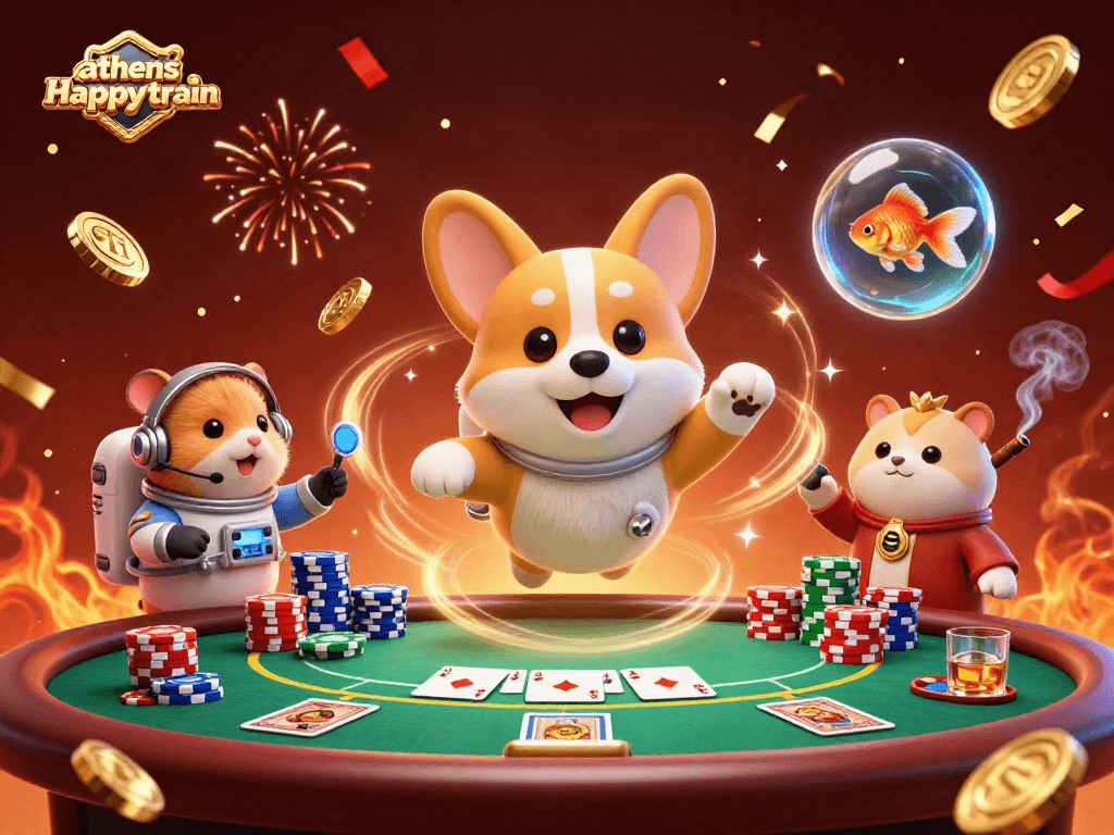 Join the excitement with athenshappytrain as the astronaut corgi plays poker in zero gravity!