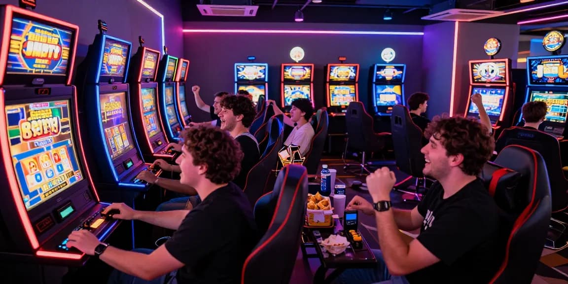 Penggemar slot bermain bersama, menikmati pengalaman seru dalam suasana lounge yang modern.