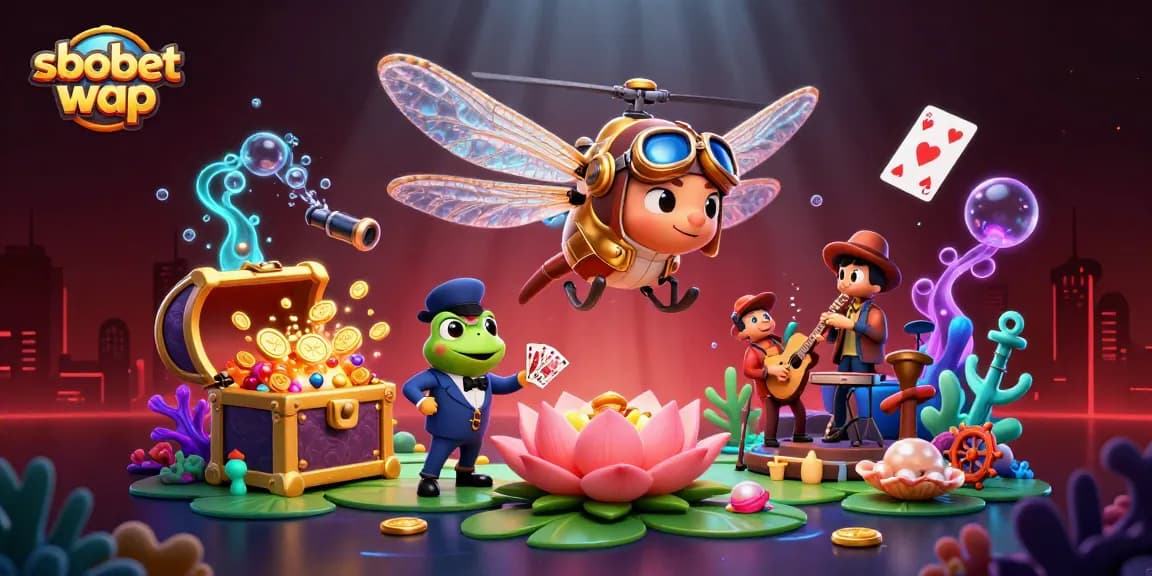 Engage with sbobet wap through vibrant casino-themed 3D illustration showcasing dynamic gambling action.