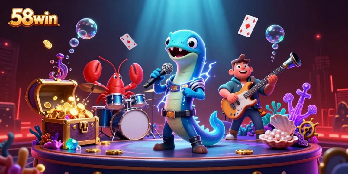 Experience the thrilling world of 58win with an underwater casino featuring unique characters and vibrant elements!