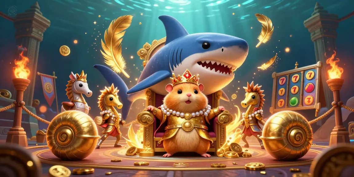Experience exciting gameplay with SLOT QRIS in an illustrated underwater casino world filled with vibrant characters and gold elements.