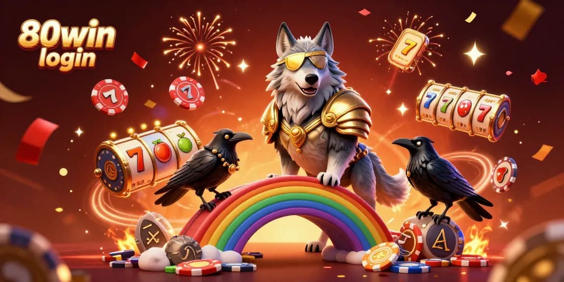 Join the excitement of 80win login with Odin and ravens amidst casino chips and slot reels.