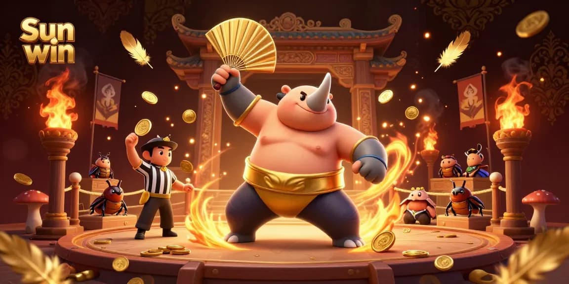 Engage in strategic wins at Sun win with a powerful beetle champion surrounded by casino excitement.