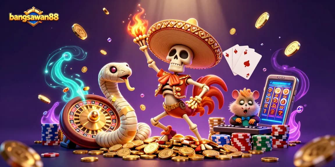 Engage with bangsawan88 at a vibrant 3D casino scene featuring lively characters and dynamic gambling elements.