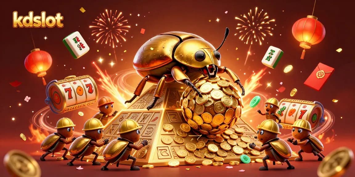 Engage in thrilling gameplay with kdslot's vibrant 3D scene highlighting slot reels and lucky symbols.