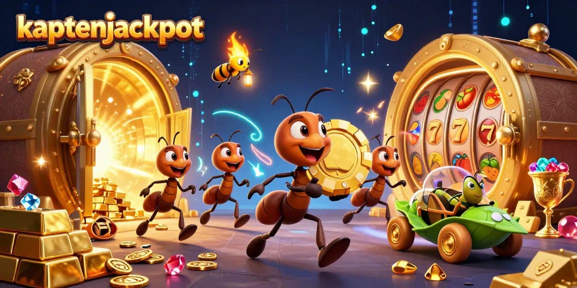 Engage in thrilling kaptenjackpot adventures with cartoon ants chasing a big golden chip.