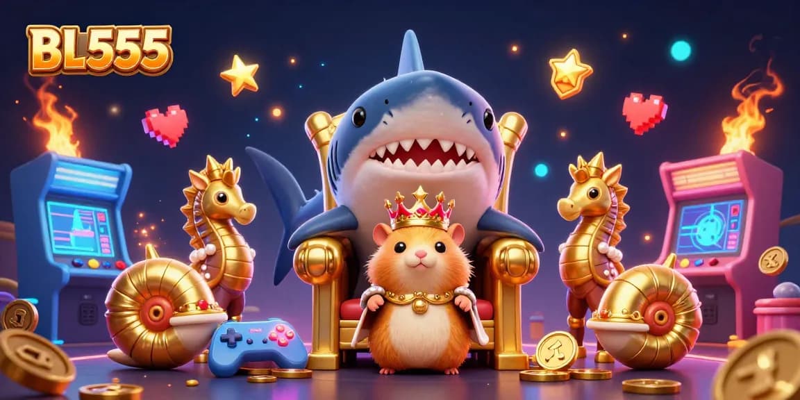 Engage with BL555's vibrant casino scene featuring a hamster king and arcade treasures in a dynamic gaming landscape.