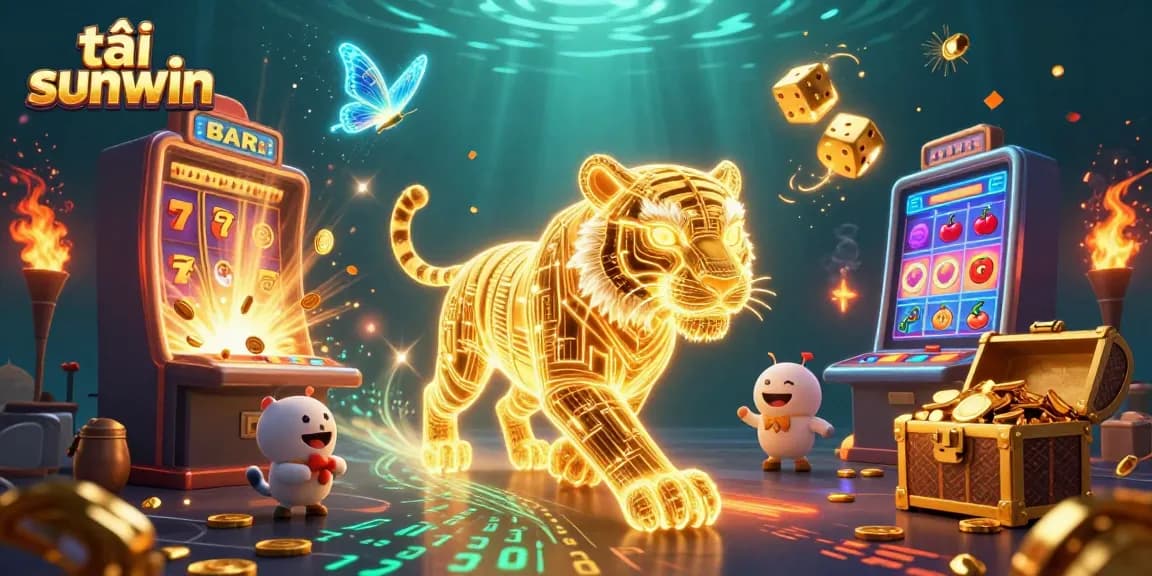 Experience intense gaming with tải sunwin, highlighted by a golden tiger in a vibrant casino scene.