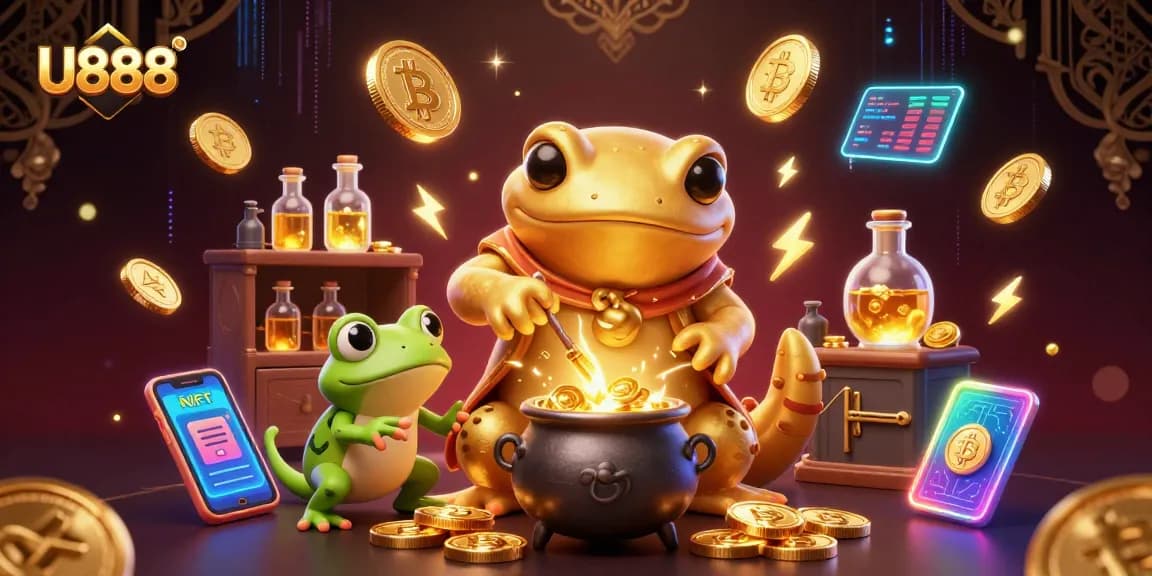 U888 showcases a dynamic scene of magical alchemy and gold transformation in a lively casino setting.