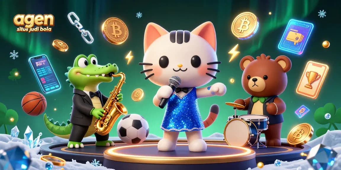 Engage in thrilling sports betting with agen situs judi bola featuring dynamic characters and crypto elements.