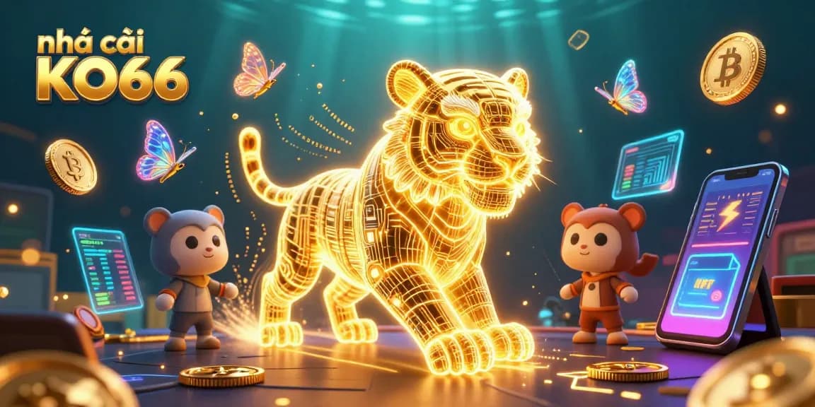 Experience the excitement of nhà cái KO66 in a vibrant digital casino scene filled with energy and fantasy elements.