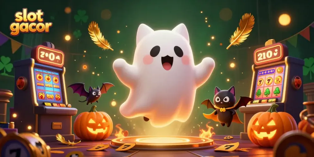 Menggulung mesin slot gacor di kasino dengan karakter unik, kucing hantu dan kelelawar.