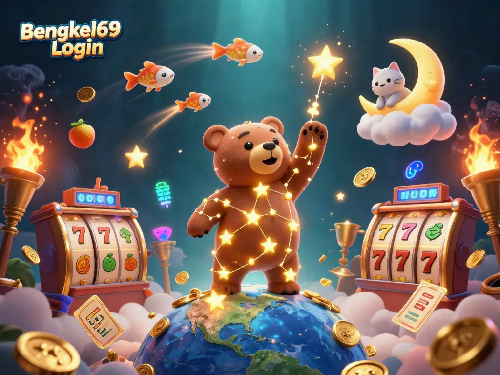Engage with the thrilling world of Bengkel69 Login depicted through vibrant characters and dynamic gaming elements.