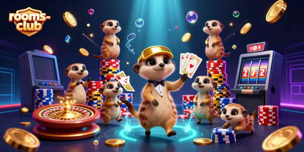 Slot online yang mengasyikkan di rooms-club dengan berbagai karakter lucu dan elemen kasino.