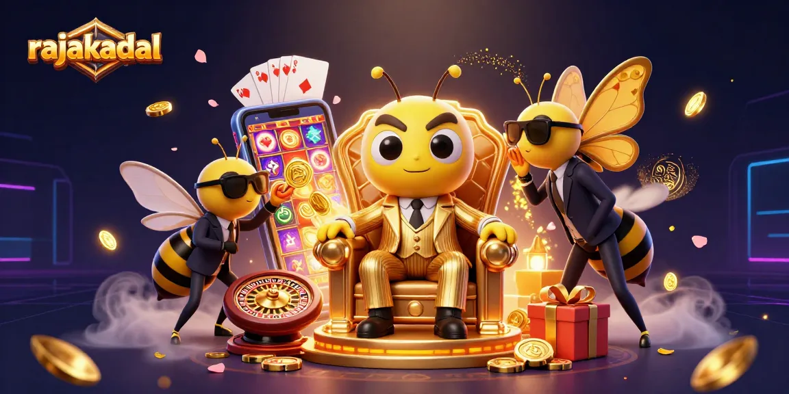 Mengakses permainan slot dengan rajakadal di smartphone dan dikelilingi elemen casino yang menarik.