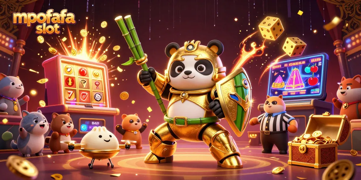 Experience the thrill of mpofafa slot with a dynamic scene of a golden panda and exciting casino elements.