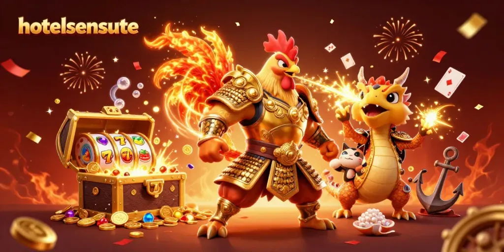Experience thrilling jackpots at hotelsensunte with vibrant slot reels and dynamic gaming characters.