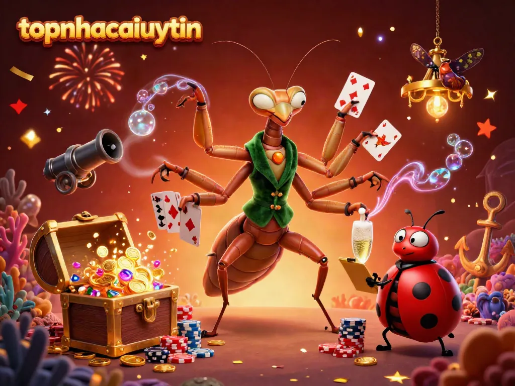 Engaging scene of topnhacaiuytin showcasing fun casino characters dealing cards and celebrating