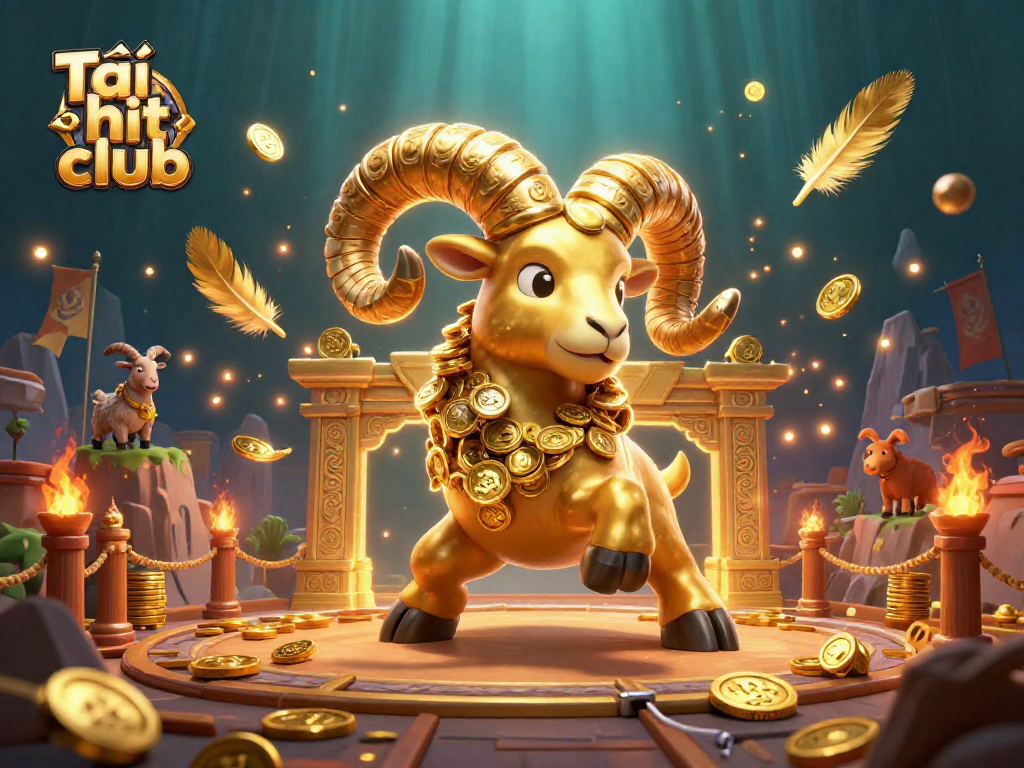 Experience the excitement of Tải hit club with golden ram and vibrant casino elements.