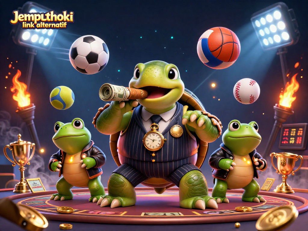 Engage with the Jemputhoki link alternatif gaming platform featuring vibrant 3D casino characters and sports elements.