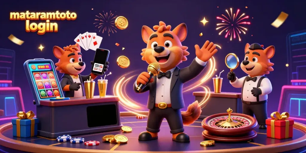 Experience the excitement of mataramtoto login with hyenas in a comedy casino club, featuring vibrant gaming elements.