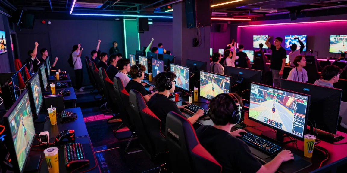 Exciting scene at a hit club gaming tournament with players and cheering fans.