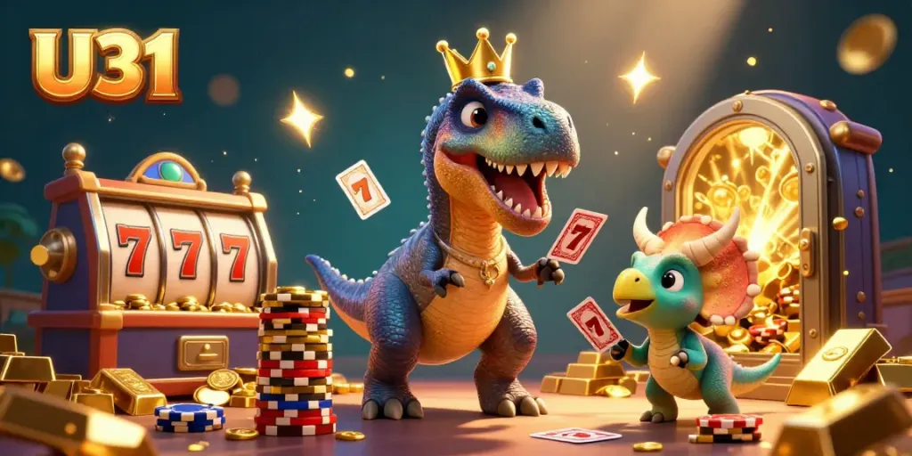 Experience thrilling gameplay at U31 with vibrant characters engaging in casino fun surrounded by sparkling treasures.