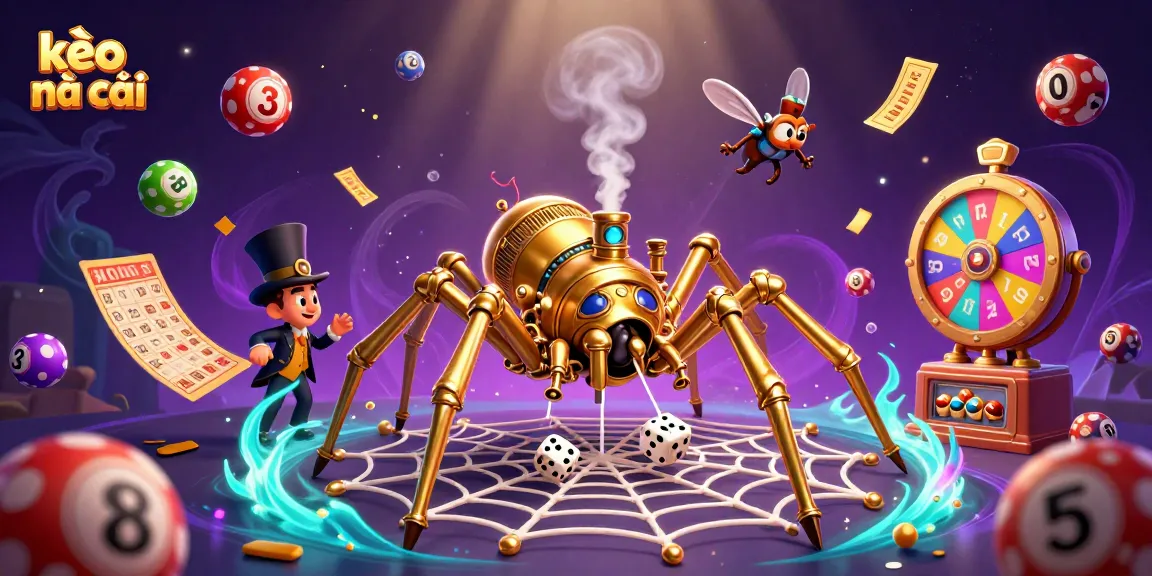 Engage with kèo nhà cái in an enchanting 3D illustration featuring dynamic lottery balls and steampunk elements.