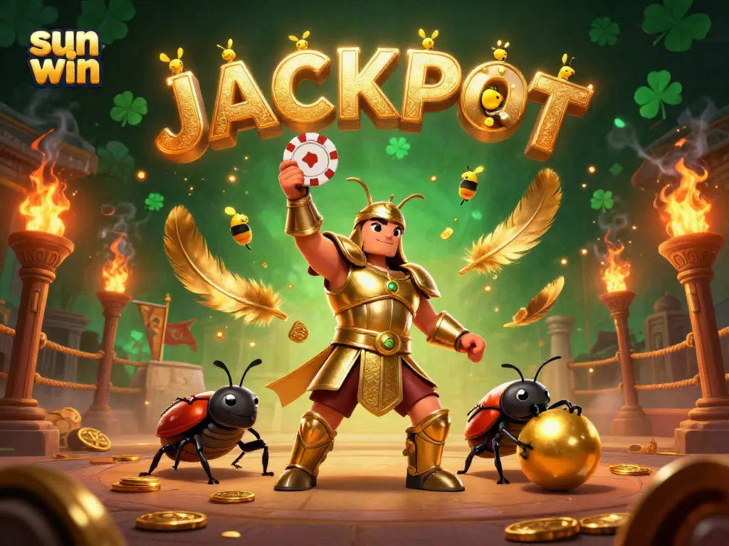 Experience the excitement of sun win with a victorious beetle and dazzling casino elements.