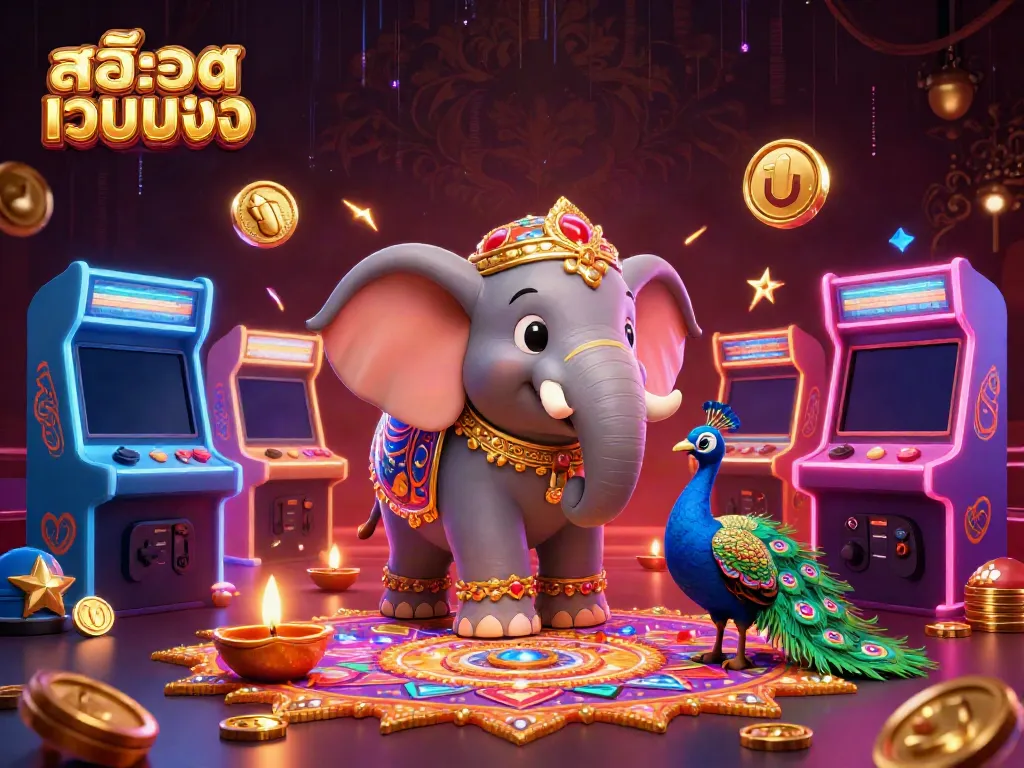 Engage with สล็อตเว็บตรง through vibrant 3D illustration of a casino-themed scene.