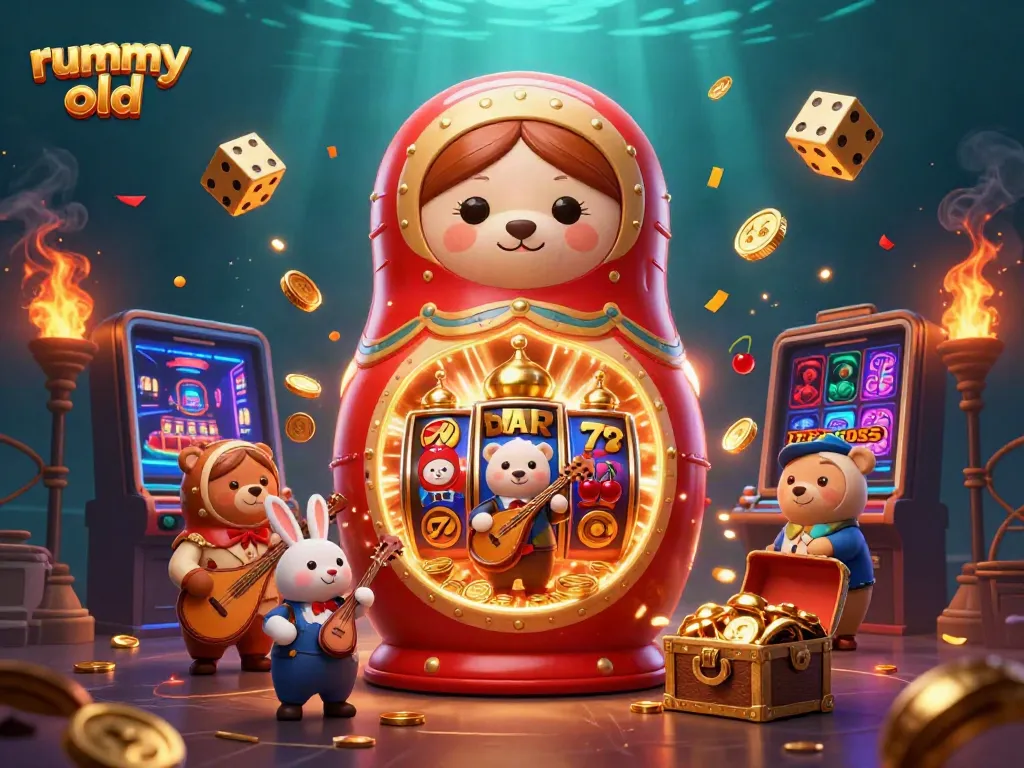 Permainan rummy old yang menarik dengan karakter lucu dan elemen kasino yang menawan