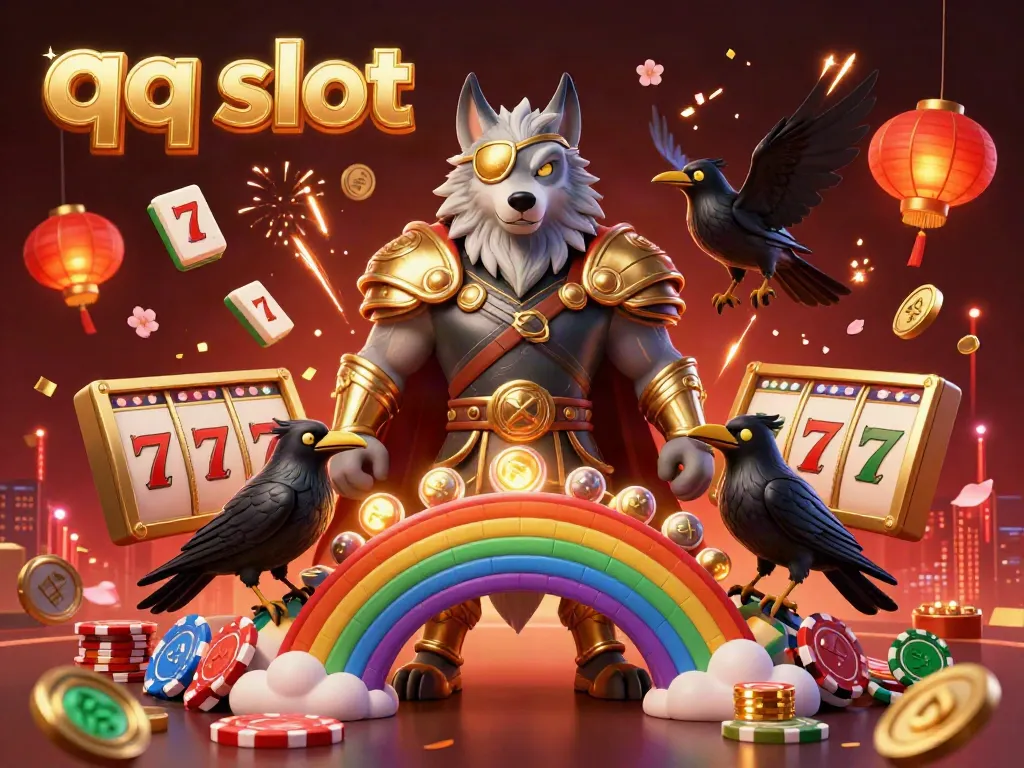 Spin slot reels and discover qq slot dynamics with Odin and ravens in a vibrant casino scene.
