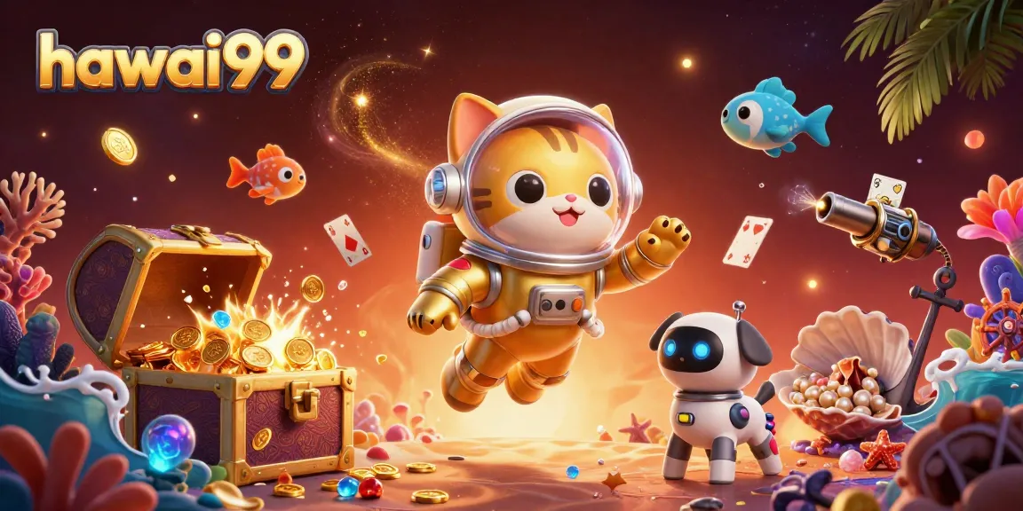 Experience hawai99's dynamic online casino action in an ultra-detailed space-themed illustration.