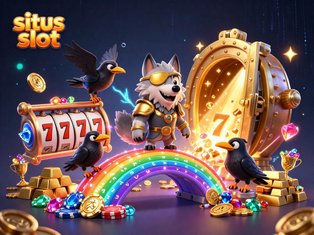 Engage with situs slot through an energetic scene featuring Odin and ravens amidst a treasure-filled casino