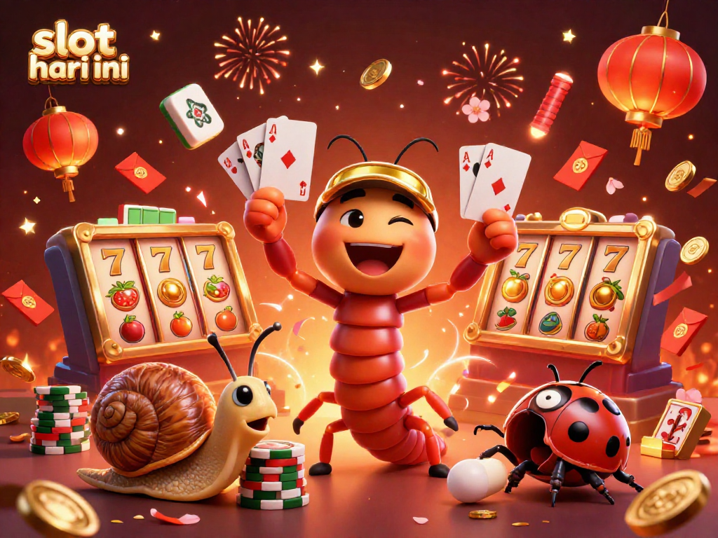Slot gacor hari ini: dealer kartun milipede dan chip besar dalam suasana kasino yang meriah.