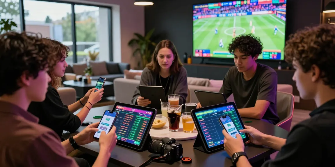 LUCK8 vibrant online betting scene with friends engaging in live sports betting.