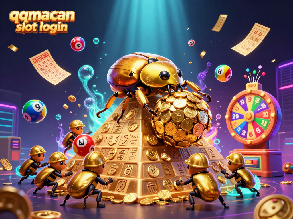 Experience the thrill of qqmacan slot login with vibrant casino-themed 3D illustration.