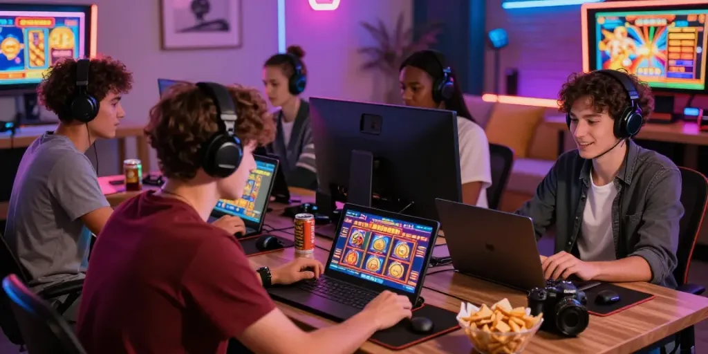 Engaging players experiencing slot gacor hari ini on modern gaming devices in a vibrant setting.