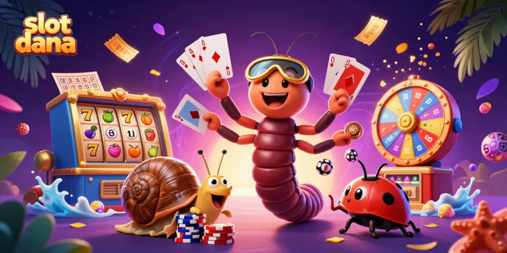 Slot dana menarik perhatian dengan dealer kartun 3D dan elemen slot warna-warni yang dinamis.