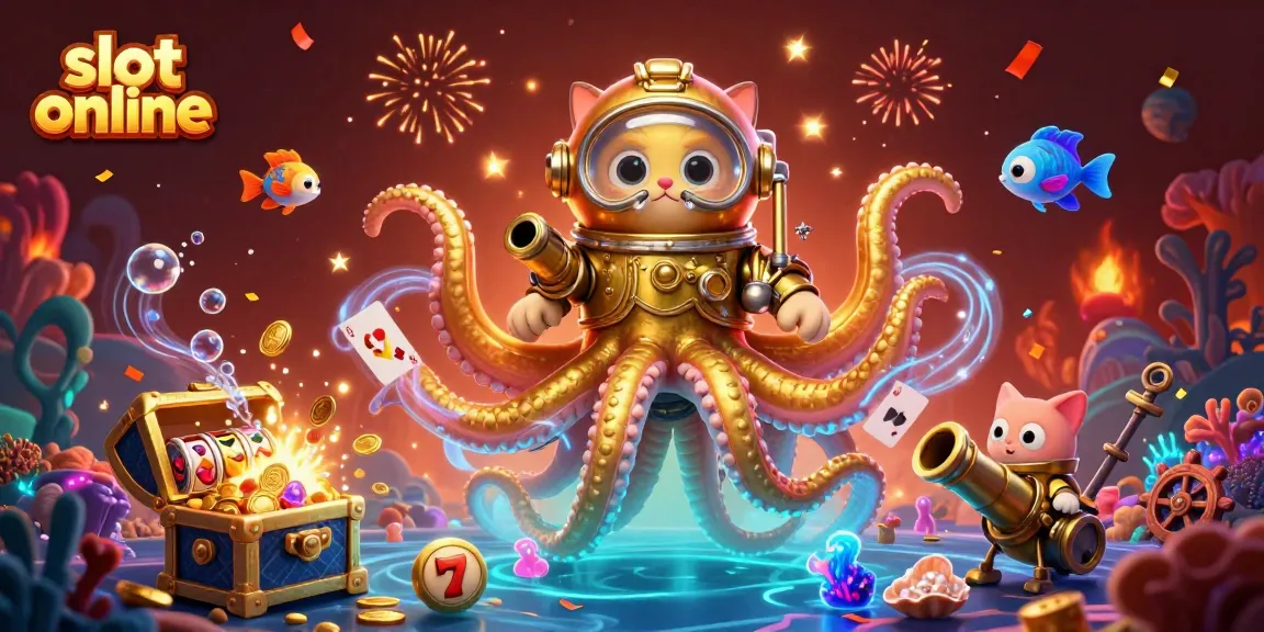 Permainan slot online yang menarik dengan simbol keberuntungan dan karakter unik di dasar laut
