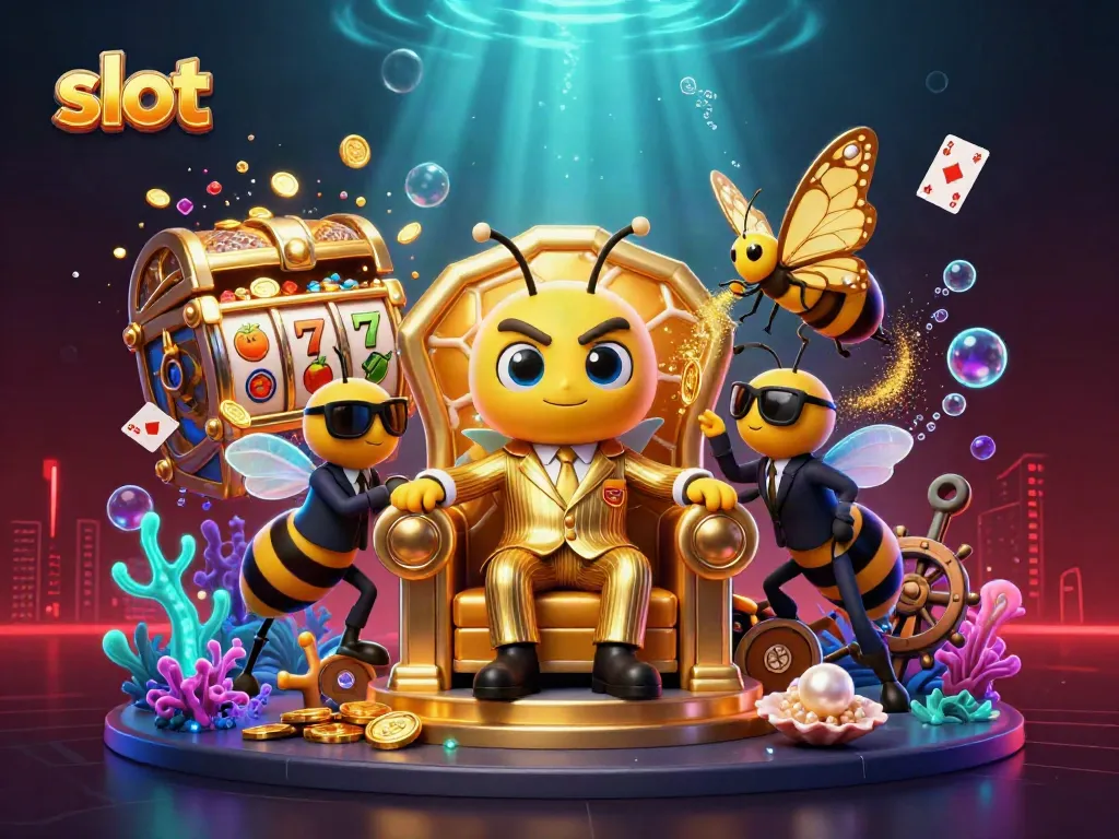 Engage in thrilling slot play with colorful reels, gold coins, and captivating characters in this vibrant illustration.
