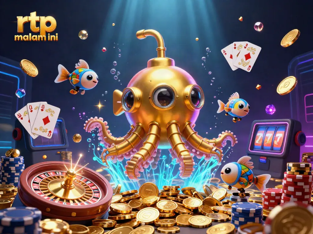 Capture the excitement of rtp malam ini with a golden kraken submarine and dynamic casino elements.