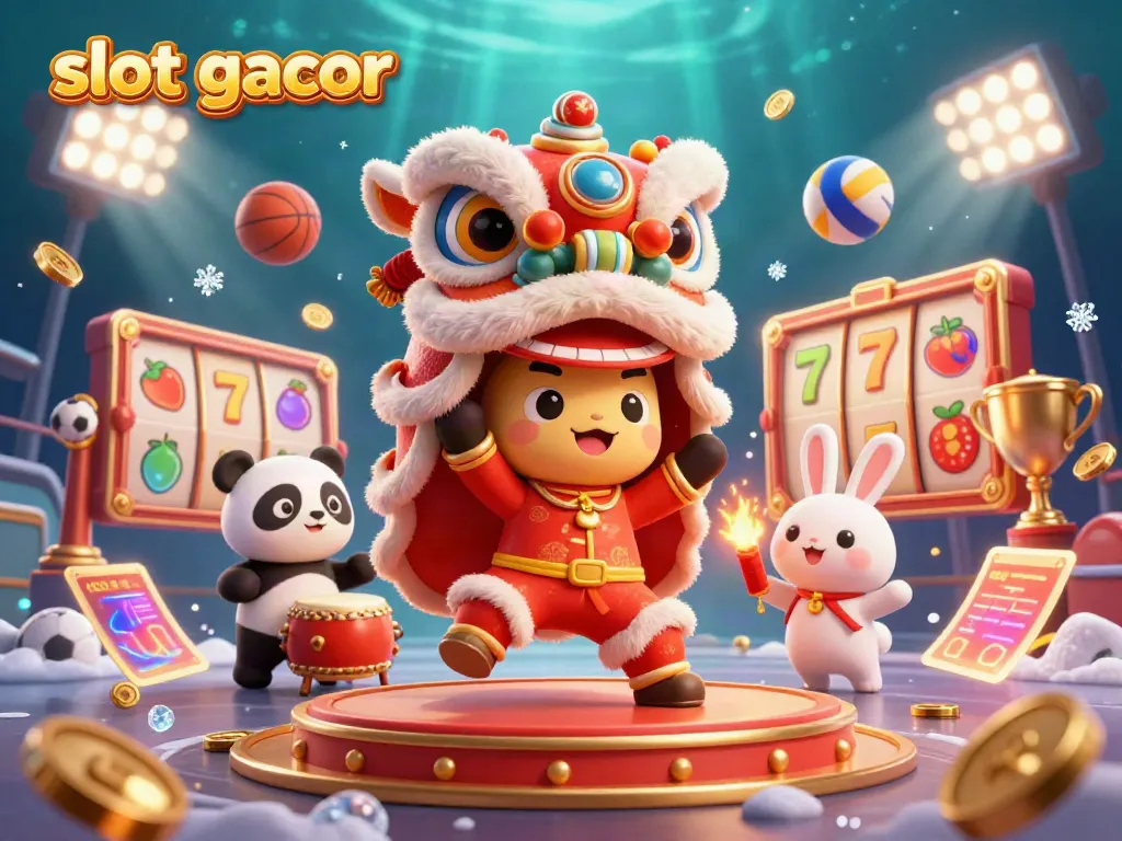 Experience vibrant slot gacor action with a lion dance, lively characters, and dynamic game elements.