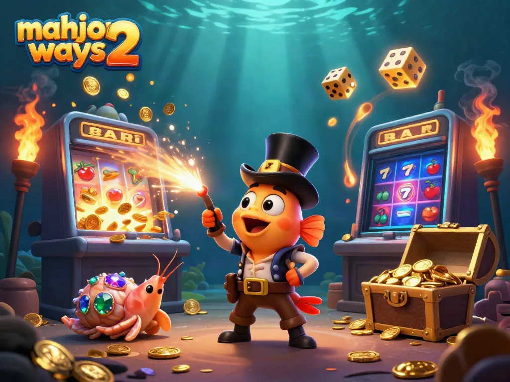 Engage with mahjong ways 2 through a vibrant underwater scene featuring animated characters and casino symbols.