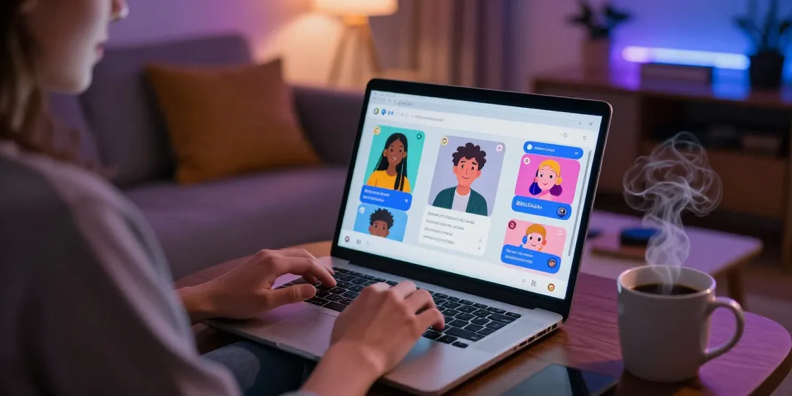 Engaging NSFW AI chat scene showcasing vibrant interactions with animated avatars in a cozy home office setup.