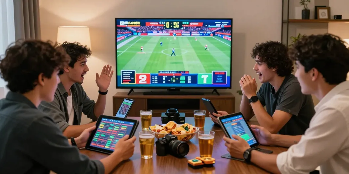 Friends enjoying an online betting session with ALO88 on a big screen