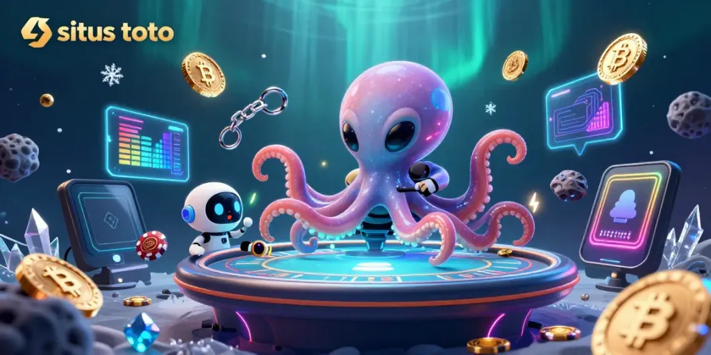Engage with situs toto's thrilling cosmic poker game featuring an alien octopus and crypto elements.