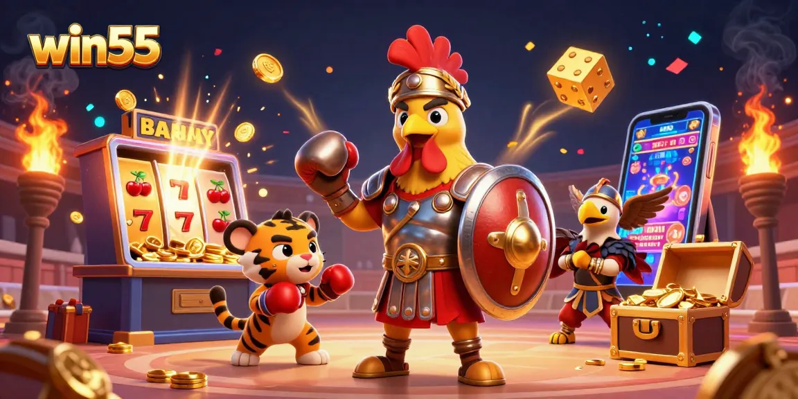 Experience the excitement of win55 with this vibrant casino illustration featuring engaging game elements.