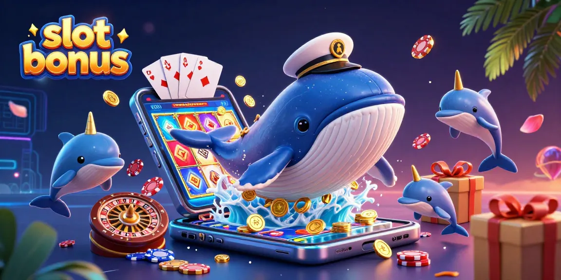 Experience a thrilling slot bonus adventure with a whale and dolphins in a colorful casino world.